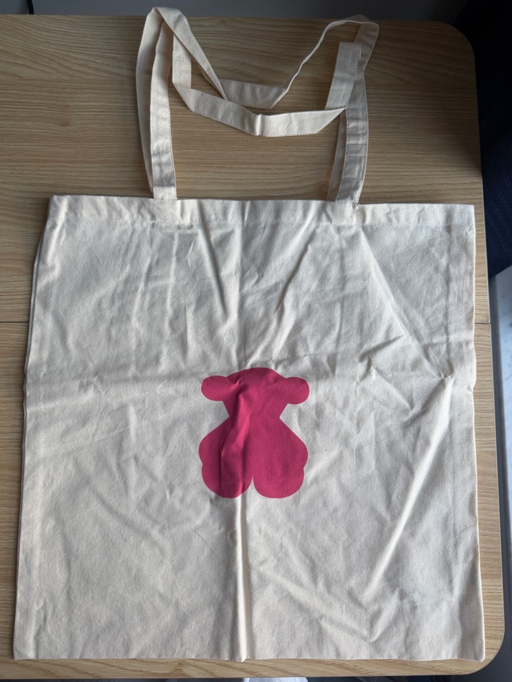 Canvas Tote Bag with Pink Bear Motif